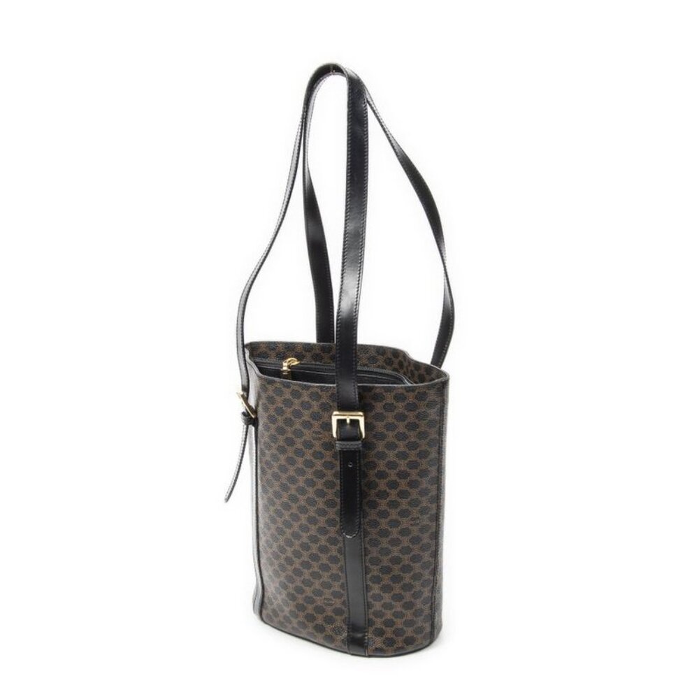 Celine Vintage Vertical Shopping Tote Brown Black Macadam Canvas - Picture 2 of 10